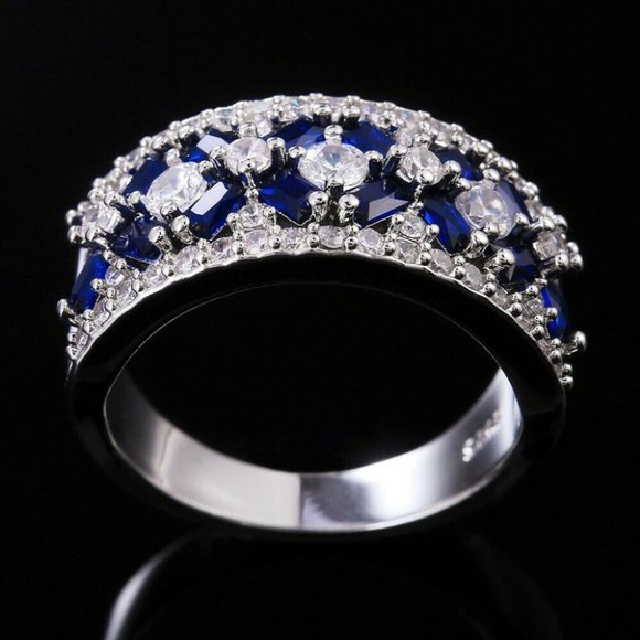 New Splendid 925 Silver Diamond Sapphire Band - Picture 5 of 6